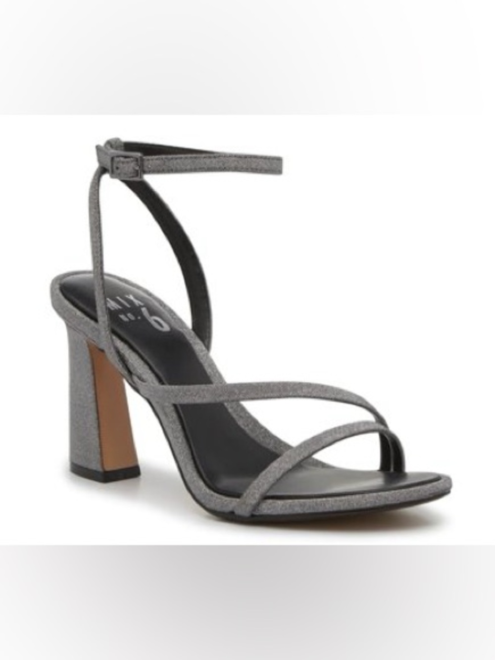 Mix No. 6 Metallic Gray Strappy Block Heel Sandals